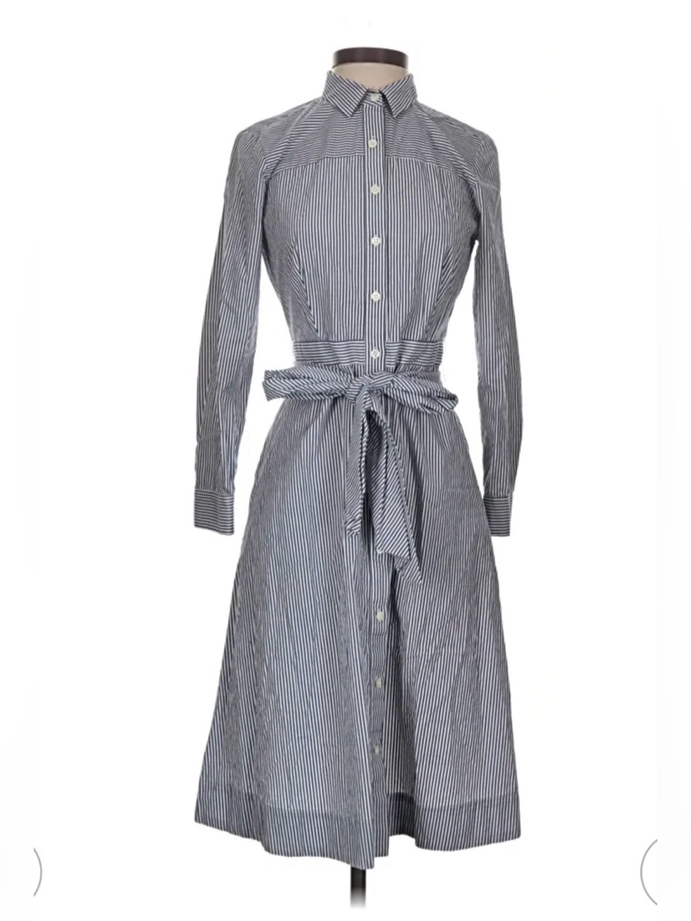 Striped Button-Front Shirt Dress with Self Tie Belt - Blue/White